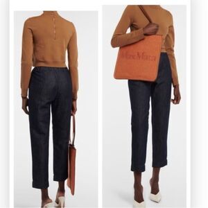 MaxMara Leisure Pool Chambray Tapered Pants in Blue Cotton size 16 NWT $235